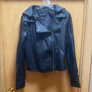Rock & Republic zipper black imitation leather jacket. Large. Gently worn.